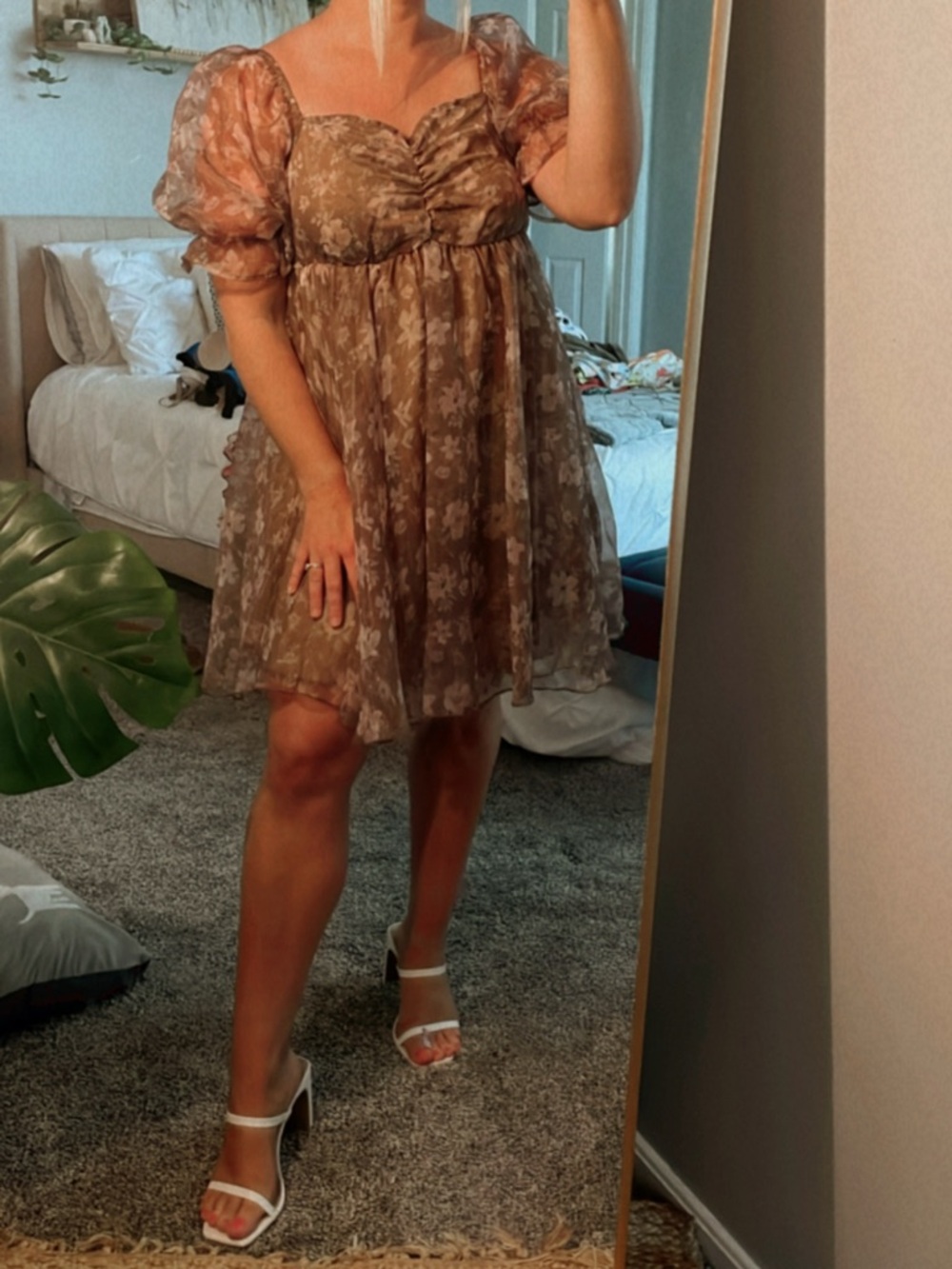 Floral Puff Sleeve Mini Dress Women’s Medium Cottagecore Prairie Wedding Guest